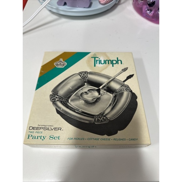 Vintage Triumph‎ International Deep Silver Two Piece Party Set, 1950/1960, w/Box - Picture 1 of 5